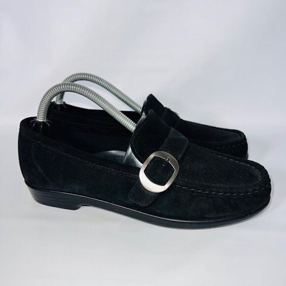 SAS Lara Slip-on Loafer Black Suede with Silver Buckle Women's 5.5 M - Picture 4 of 11